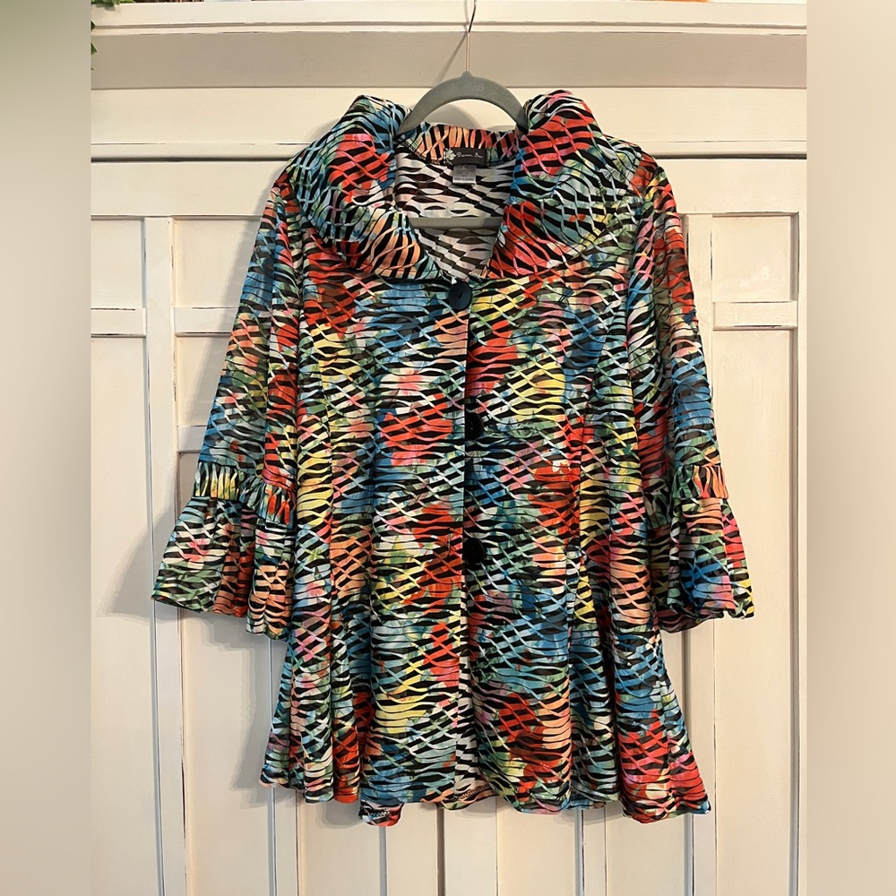 Damee Art to Wear Semi Sheer Swing Jacket Multi Color Size Xl nwot